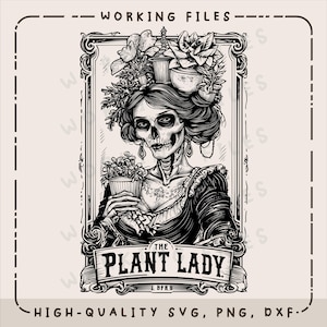 Die Plant Lady Tarot Karte SVG, Skelett Png, T-Shirt Sublimation, Laser Gravur Design, Schneidebretter, Druck für Mama, digitaler Download