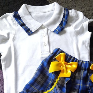 Schulpolo Top mit kariertem Tartan Faltenkragen - Schuluniform