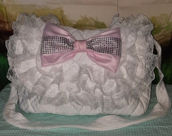 Elegant lace baby pram/Stroller bag with bow - Nappy Bag