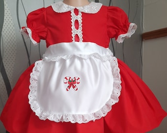 Christmas Candy Cane Dress with removable pinnie - frilly dress - Christmas dress - princess dress