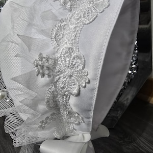 baby satin and pearl lace christening bonnet - wedding bonnet - occasion bonnet