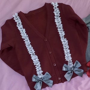 cardigans d'école à froufrous pour filles avec nœuds en satin uniforme d'écolier cardigans d'écolier burgundy