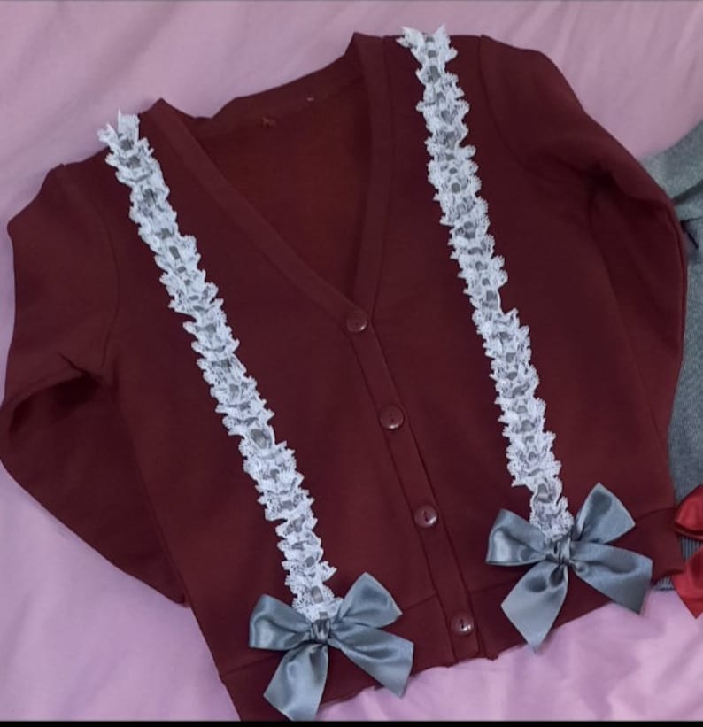 cardigans d'école à froufrous pour filles avec nœuds en satin uniforme d'écolier cardigans d'écolier burgundy