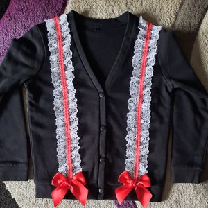 cardigans d'école à froufrous pour filles avec nœuds en satin uniforme d'écolier cardigans d'écolier Noir