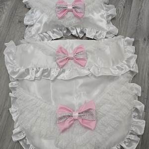 Conjunto de carrinho de bebê com brilhos de cetim e renda - conjunto de carrinho de bebê - conjunto de colcha e travesseiro para bebê