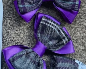 Handmade school plaid tartan hairbows x2