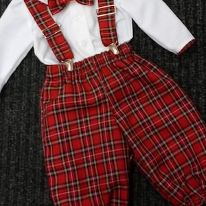Conjunto de pantalón a cuadros escoceses para bebé niño - Conjunto navideño - Acción de Gracias - Traje de boda
