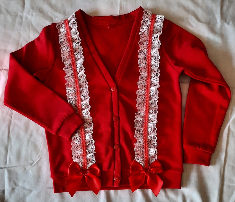 cardigans d'école à froufrous pour filles avec nœuds en satin uniforme d'écolier cardigans d'écolier Rouge