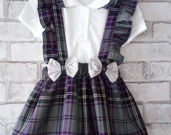 Plaid tartan school pinafore and polo set - school uniform - school skirt