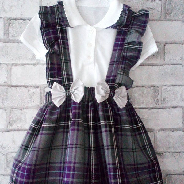 Plaid tartan school pinafore and polo set - school uniform - school skirt