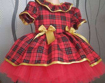 Belle robe tutu de Noël rouge et or - robe à carreaux écossais 18-24 mois, prête à être postée