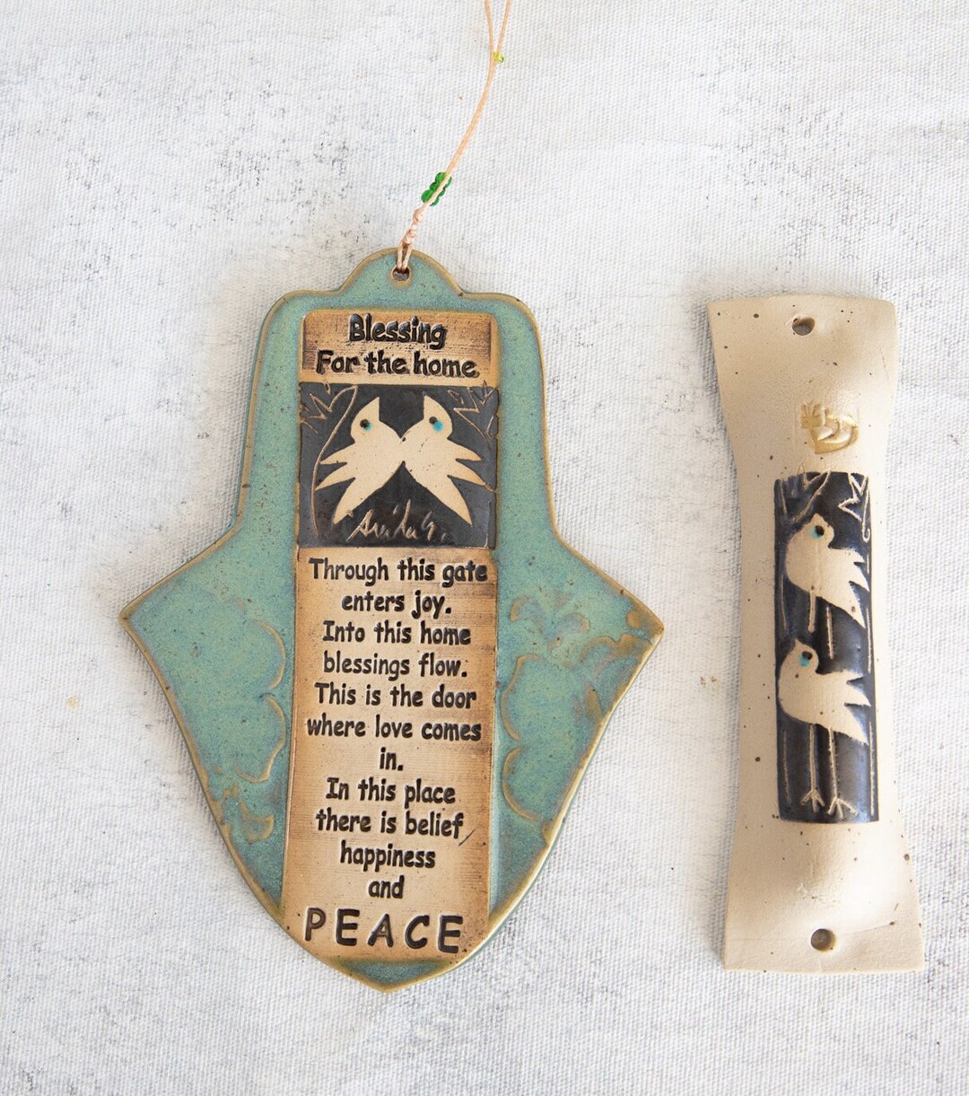 SET of English Hamsa Blessing & Mezuzah for the Home Wall Hanging Jewish Ornament Holiday New