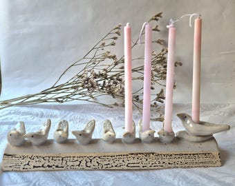 Modern Hanukkia| Hanukkia  Menorá modern ceramic   | Jewish Gift  Ceramic  | Family of Birds
