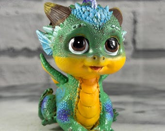 Hand-Painted Resin Baby Dragon Ornament: Fantasy Collectible