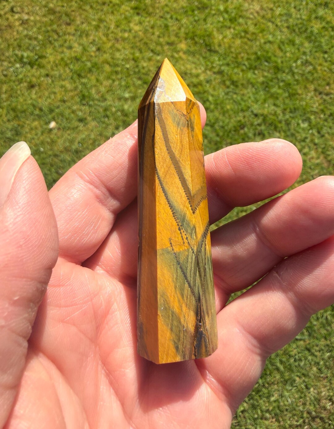 Tigers Eye Point Tower Crystal: Tiger Eye With Hematite 8.1cm - Etsy UK
