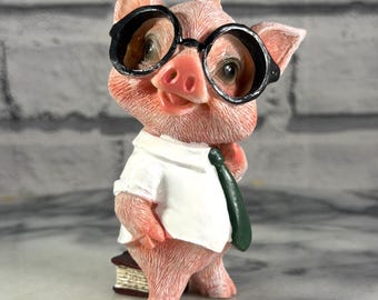 Pig wearing Glasses and Tie Ornament: Preston Pig