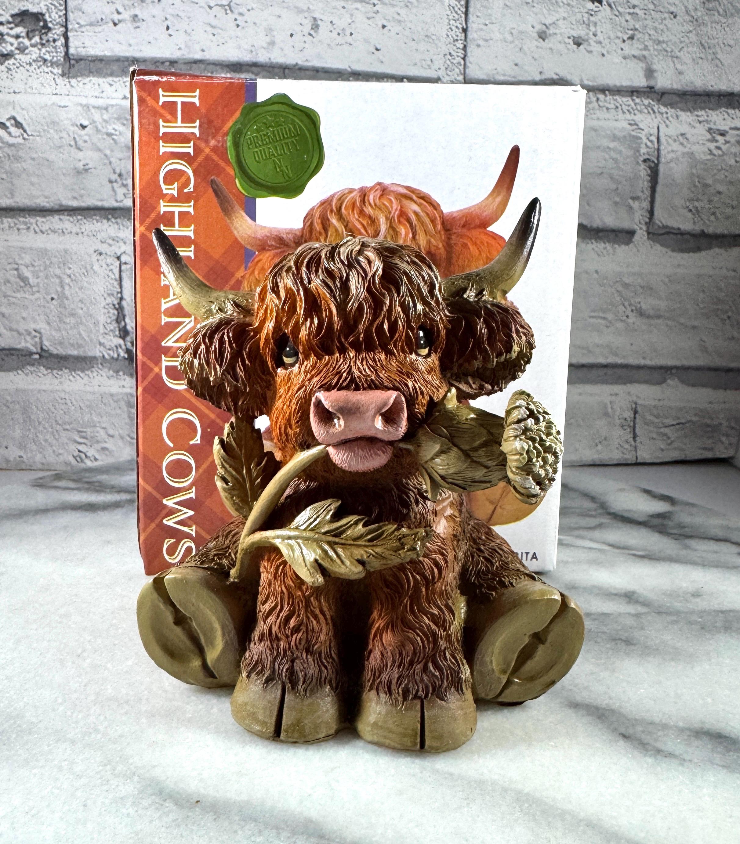 Highland Cow Ornament: Hand-painted Resin Thistle Cow Figurine - Etsy