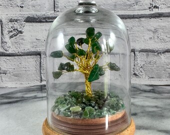 Aventurine Gemstone Tree in Glass Dome, Gem Tree in Dome , Crystal Healing, Crystals, Home Decor, Green Aventurine Gemstone Bonsai Trees