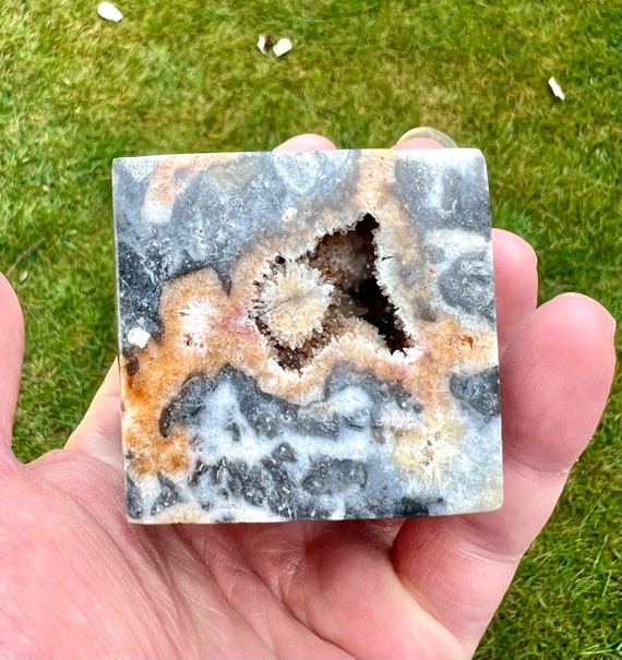 Zebra Agate Druzy Cube: Polished Crystal Home Decor (53mm)