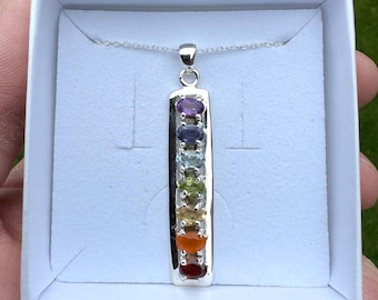 Sterling Silver Chakra Gemstone Pendant Necklace: Amethyst, Citrine, Garnet