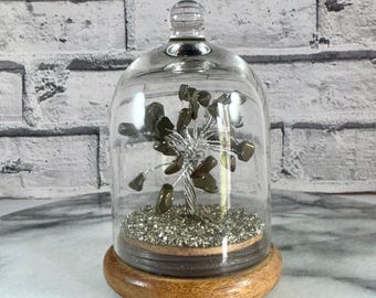 Pyrite Gemstone Tree in Glass Dome: Crystal Healing Decor