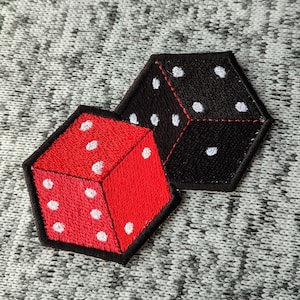 Two Dice Iron-On Patch - Red and Black Casino Dice Embroidery, Lucky 7 Patch, Embroidered Dice Applique, Gambling Gift, Vegas Decor
