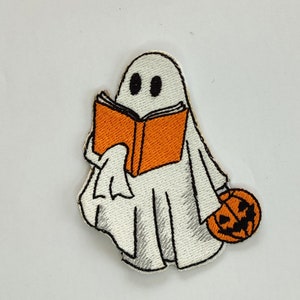 Boo-Jee Ghost Cute Funny Halloween - Decoration Sewing Iron on Patches Applique for Clothes, Dress, Jeans - Embroidered Patch Sew Decor 0092