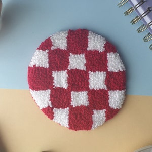 Tufted Punch Needle Coaster | Checkered Coaster | Chequered Coaster | Mug Rug Drink Coaster | Housewarming Gift | Handmade