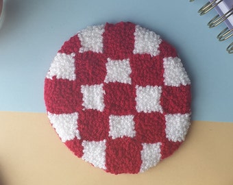 Posavasos de aguja punzonada con mechones / Posavasos a cuadros / Posavasos a cuadros / Posavasos para taza / Posavasos para bebidas / Regalo de inauguración de la casa / Hecho a mano