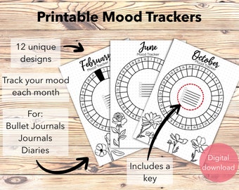 12 Monatliche Stimmung Tracker, Geburtsblumen, A5, Bullet Journal Planer Tagebuch Monatliche Stimmung Tracker Vorlagen, printable, Instant Download