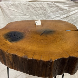 Solid Oak Slice End Table: Hairpin Legs, Custom Height