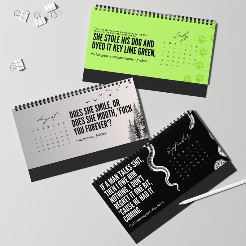2024 Taylor Swift Unhinged Lyrics Calendar Desk Calendar Eras Tour Swiftie T Ts For