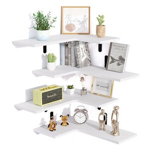 Brrnoo Corner Wall Floating Shelf Wall Mount Storage Rack Floating  Bookshelves Organizer Home Corner Floating Shelving, White