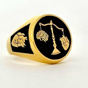 Anatomical Heart & Brain Gold Plated Ring: Medical Student Gift