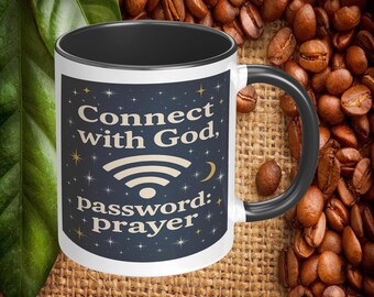 Connect With God Wifi Password Prayer Mug, Funny Religious 11oz or 15oz Ceramic Mug