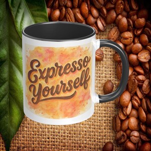 Expresso Yourself Ceramic Coffee Mug, Funny Espresso Pun 11oz or 15oz Coffee Mug for Caffeine Addict