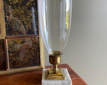 Vintage Brass and Marble Candlestick Holder with Hurricane Shade