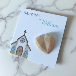 Carte Souvenir Eglise & Fondant - Cadeaux Invités pour Baptême Personnalisé - Mes Petites Lueurs