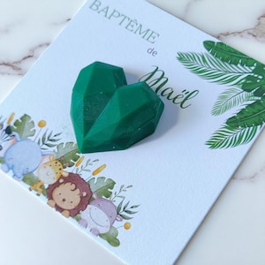 Carte Souvenir Animaux & Fondant Vert  - Cadeaux Invités pour Baptême Personnalisé - Mes Petites Lueurs