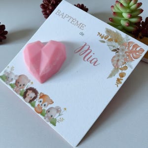 Carte Souvenir Animaux & Fondant Rose ou Orange - Cadeaux Invités pour Baptême Personnalisé - Mes Petites Lueurs