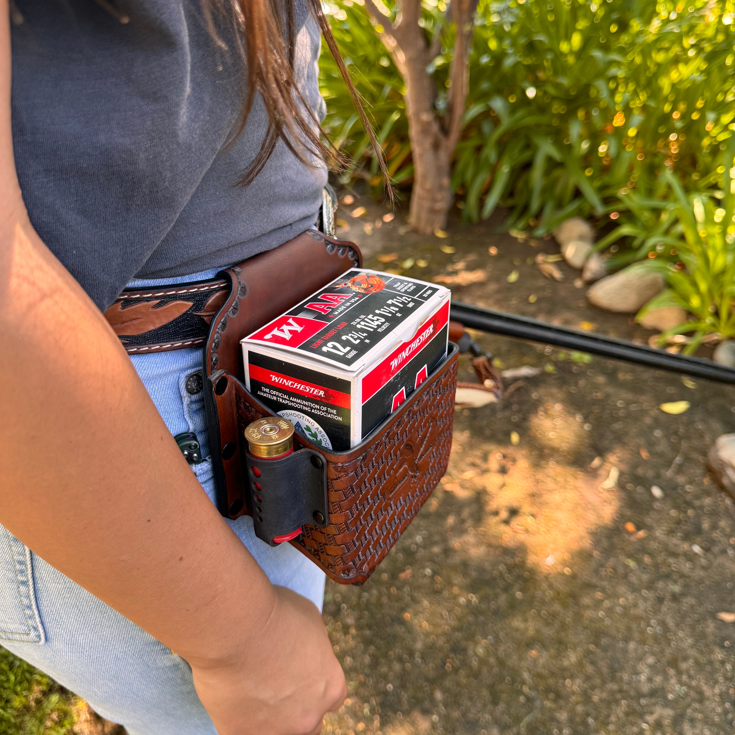 Sporting Clays Leather Shotgun Shell Holder Belt Tourbon Vintage