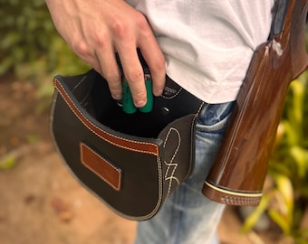 African Game Industries Deluxe Hornback Crocodile & Leather Shotgun Shell Pouch – Black - View #4