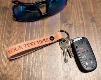 Leather keychain, custom key chain, engraved, wedding gift, party favor, accessories, key fob, key strap, custom engraved keychain