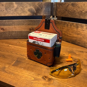 bird hunting/shell tote/leather shotgun shell holder/shotgun/trap shoot/trap shooting/skeet/clay target/hunting/shell carrier/12 gauge/tote