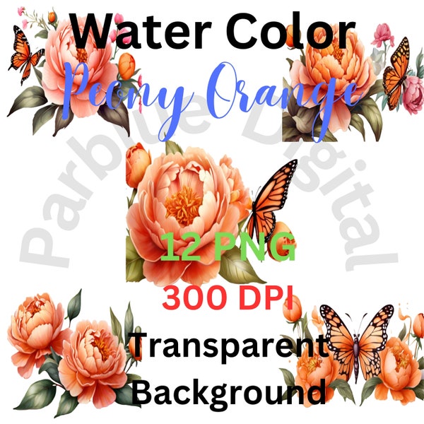 12 Peony Orange Flower With Transparent Background Clip Art,High Quality PNG,Floral Peony,Peony Flower,Garden Peony,Peony Bouquet|#75_K