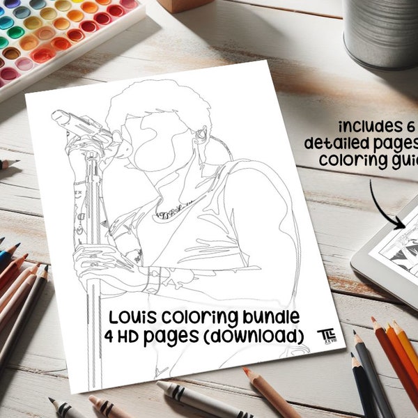 Louis Tomlinson 4 COLORING PAGES for instant download (print at home) Larry Stylinson One Direction 1D