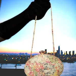 V&R Superba oval clutch, genuine GAUDI-printed morocco leather, with multifunctional strap and exclusive pendant