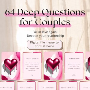 Couple Conversation Cards - 64 Deep Questions for Couples | Couples Game | Printable Cards