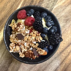 A perfect way to enjoy our granola is with some yogurt or kefir and your favorite fruits!