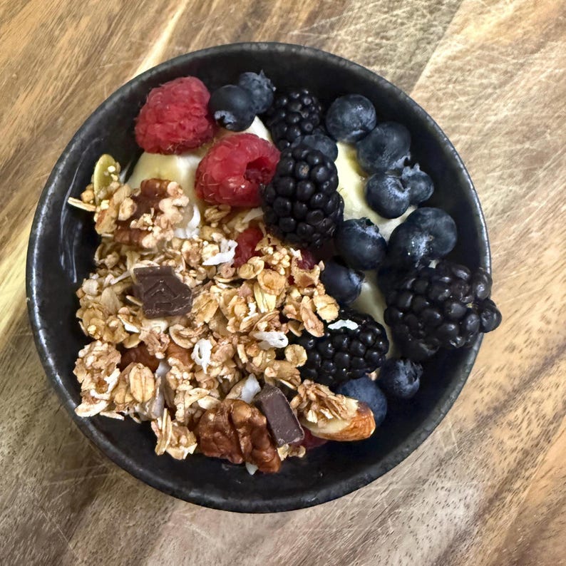 A perfect way to enjoy our granola is with some yogurt or kefir and your favorite fruits!